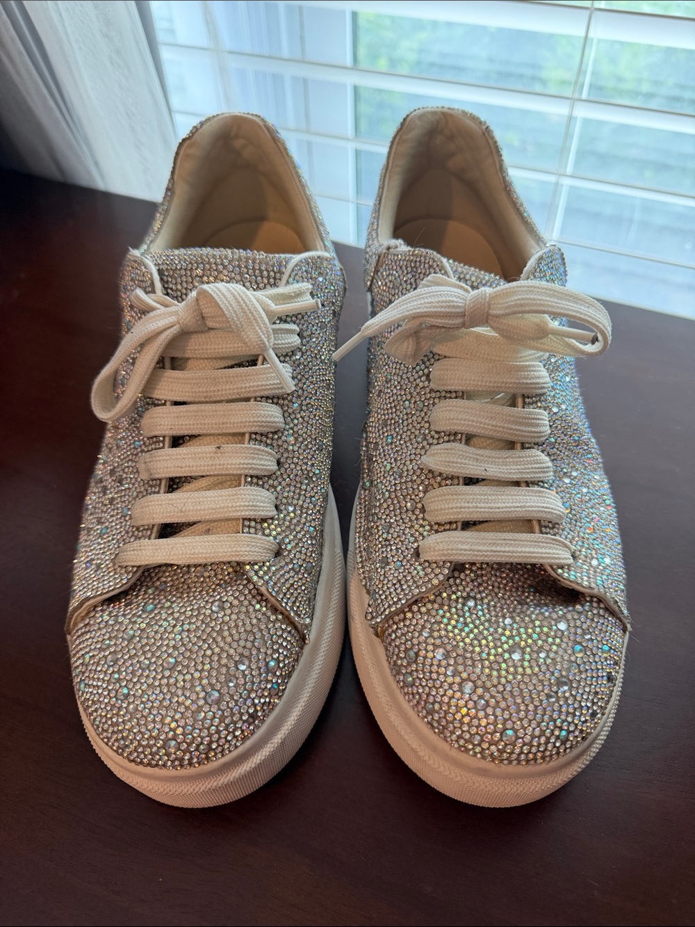 Yellow Box Women's Iridescent Crystal Lace-Up Sneakers - White